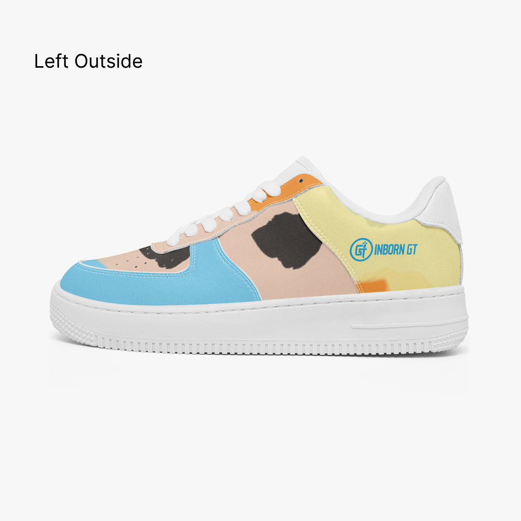 InBorn GT White/Black/Lighter sky‑blue/Orange Low-Top Leather Sports S